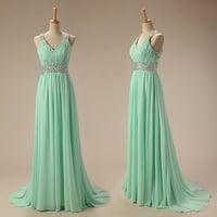 Image 1 of Pretty Mint Green Handmade Long Prom Dress,Prom Dresses , Evening Gowns