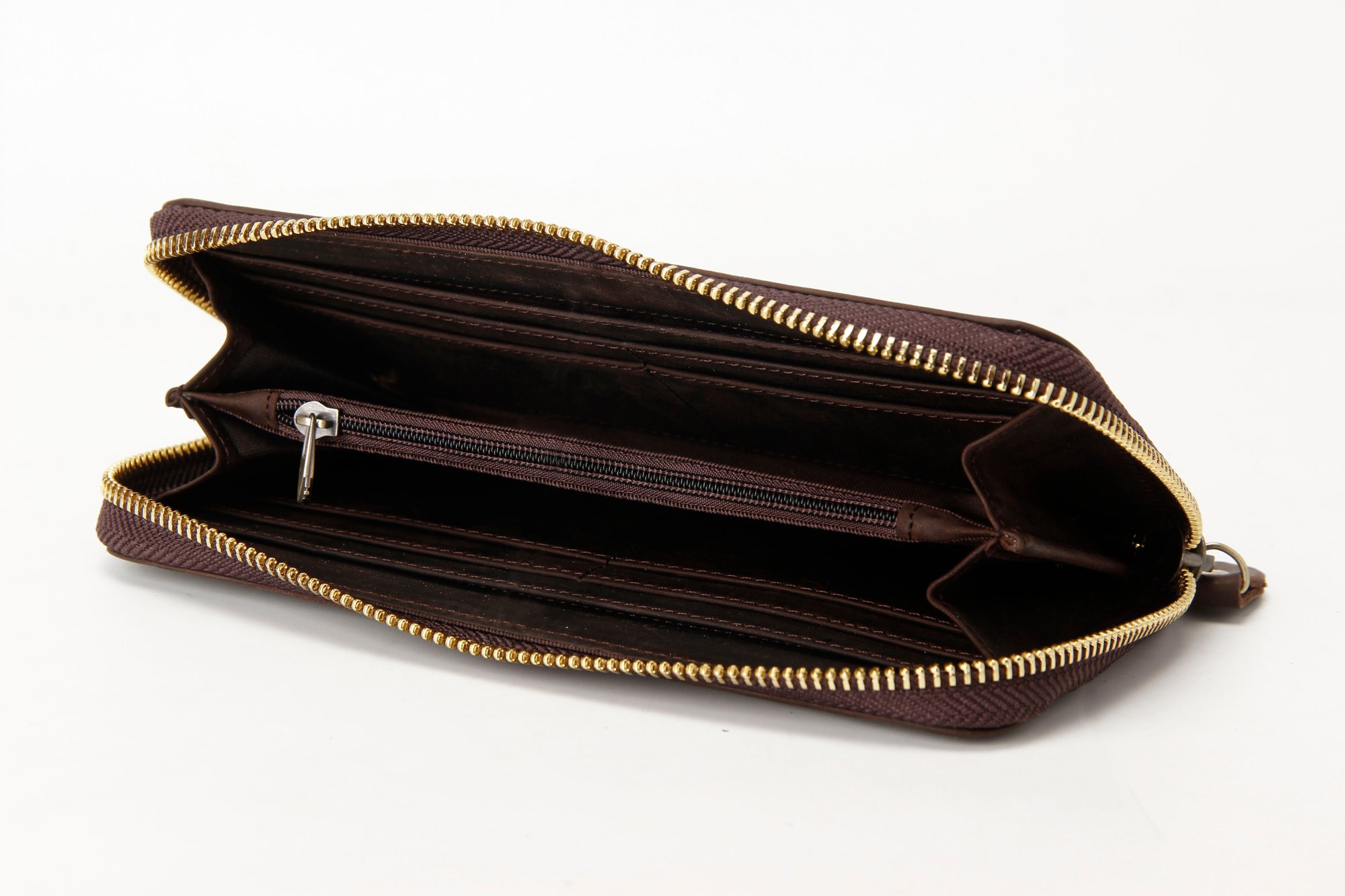 Genuine Leather Long Wallet Men Zipper