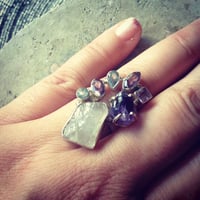 Image 1 of Goddess Awaken and Speak Truth ~Rainbow Moonstone Rough, Amethyst Rough, Amethyst & Blue Topaz, S.S.