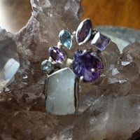 Image 2 of Goddess Awaken and Speak Truth ~Rainbow Moonstone Rough, Amethyst Rough, Amethyst & Blue Topaz, S.S.