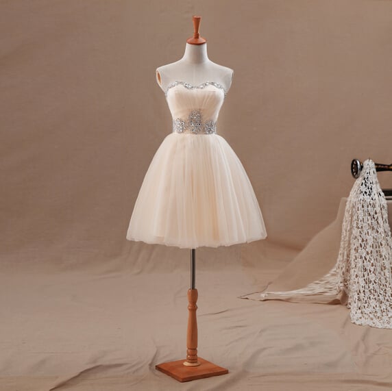 Cute Light Champagne Short Ball Gown Prom Dresses, Short Prom Dresses, Homecoming Dresses