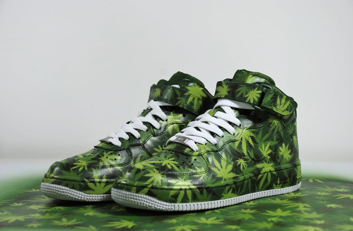 Weed Custom Nike Air Force 1 Shoes White Low - Bandana Fever