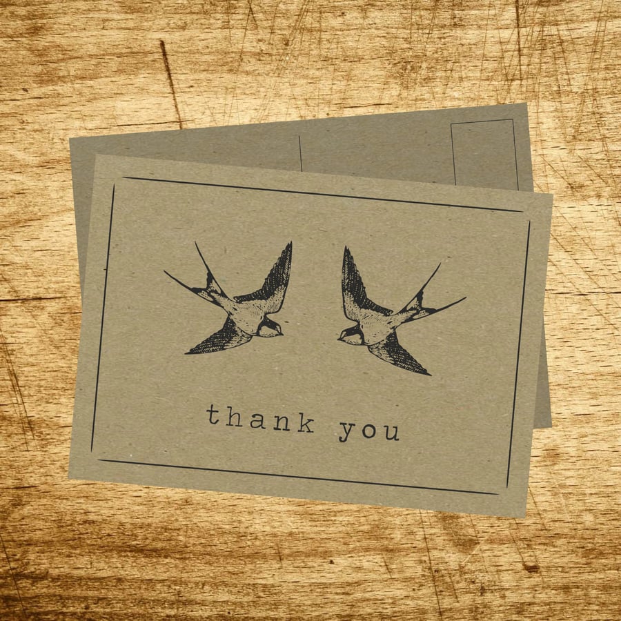 Image of x30 A6 Thank You Post Cards - Swallow Design