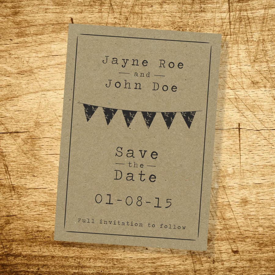 Image of x60 A7 Personalised Save the Date Wedding Cards - Bunting Design