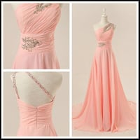 Image 1 of Custom Handmade Pink One Shoulder Prom Dresses, Prom Gowns, Evening Gowns