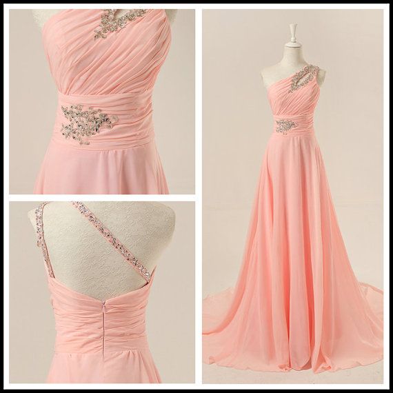 Custom Handmade Pink One Shoulder Prom Dresses, Prom Gowns, Evening Gowns
