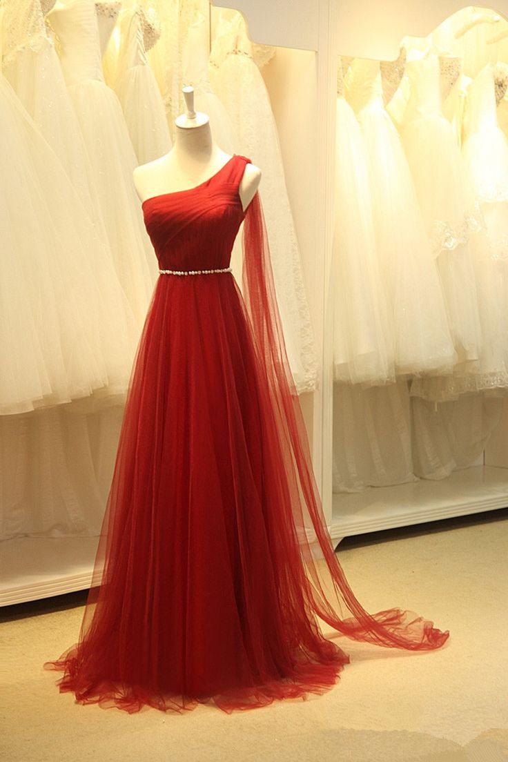 Charming Wine Red Handmade One Shoulder Prom Dresses, Prom Dresses