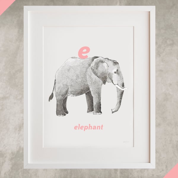 Image of E - Elephant Letter Print