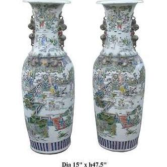 Image of Huge Chinese Handmade 8 Immortals Graphic Porcelain Vases / Pair