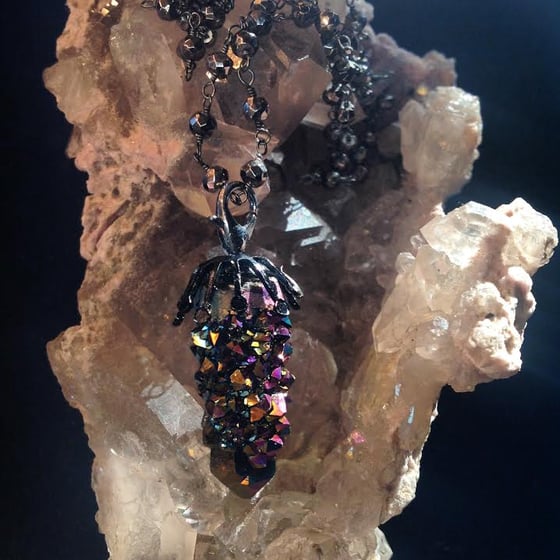 Image of Magical (RARE) Titanium Aura Spirit Cactus Quartz Black Sterling and Pyrite Necklace
