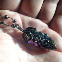 Image 3 of Magical (RARE) Titanium Aura Spirit Cactus Quartz Black Sterling and Pyrite Necklace
