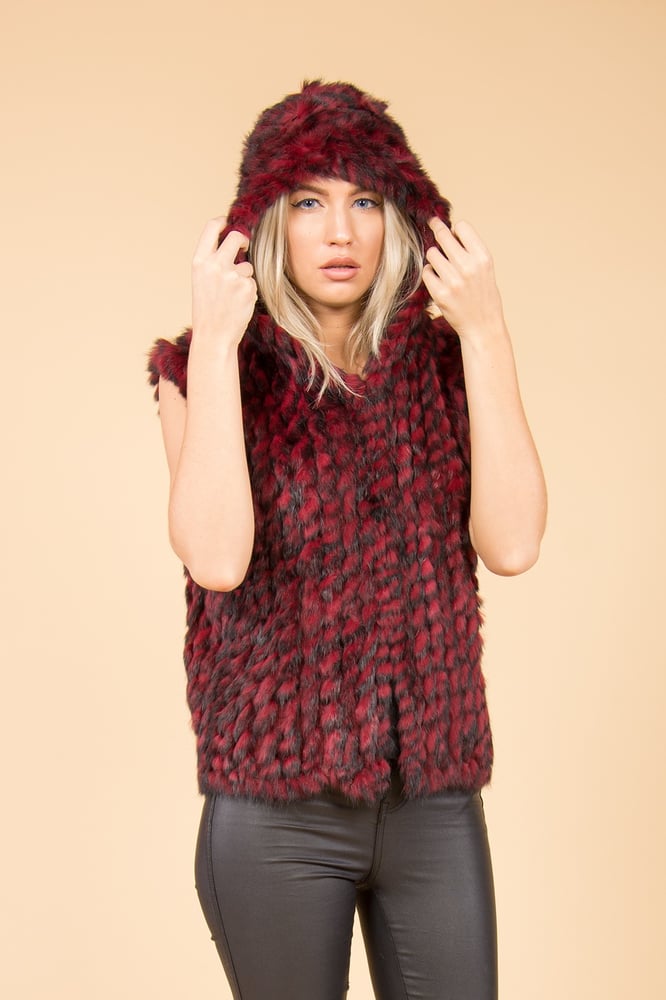 Image of JayLey Red Hooded Fur Gilet