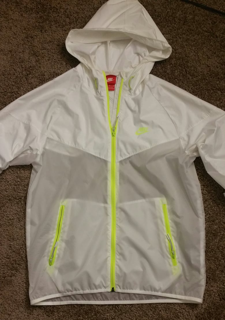 Image of Nike windrunner white and volt size medium