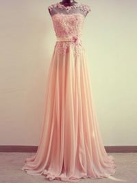 Image 2 of Elegant Light Pink Long Chiffon Prom Gown with Lace Applique, Prom Dresses 2016, Party Dresses