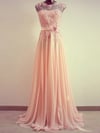 Elegant Light Pink Long Chiffon Prom Gown with Lace Applique, Prom Dresses 2016, Party Dresses
