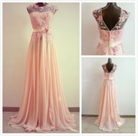 Image 1 of Elegant Light Pink Long Chiffon Prom Gown with Lace Applique, Prom Dresses 2016, Party Dresses