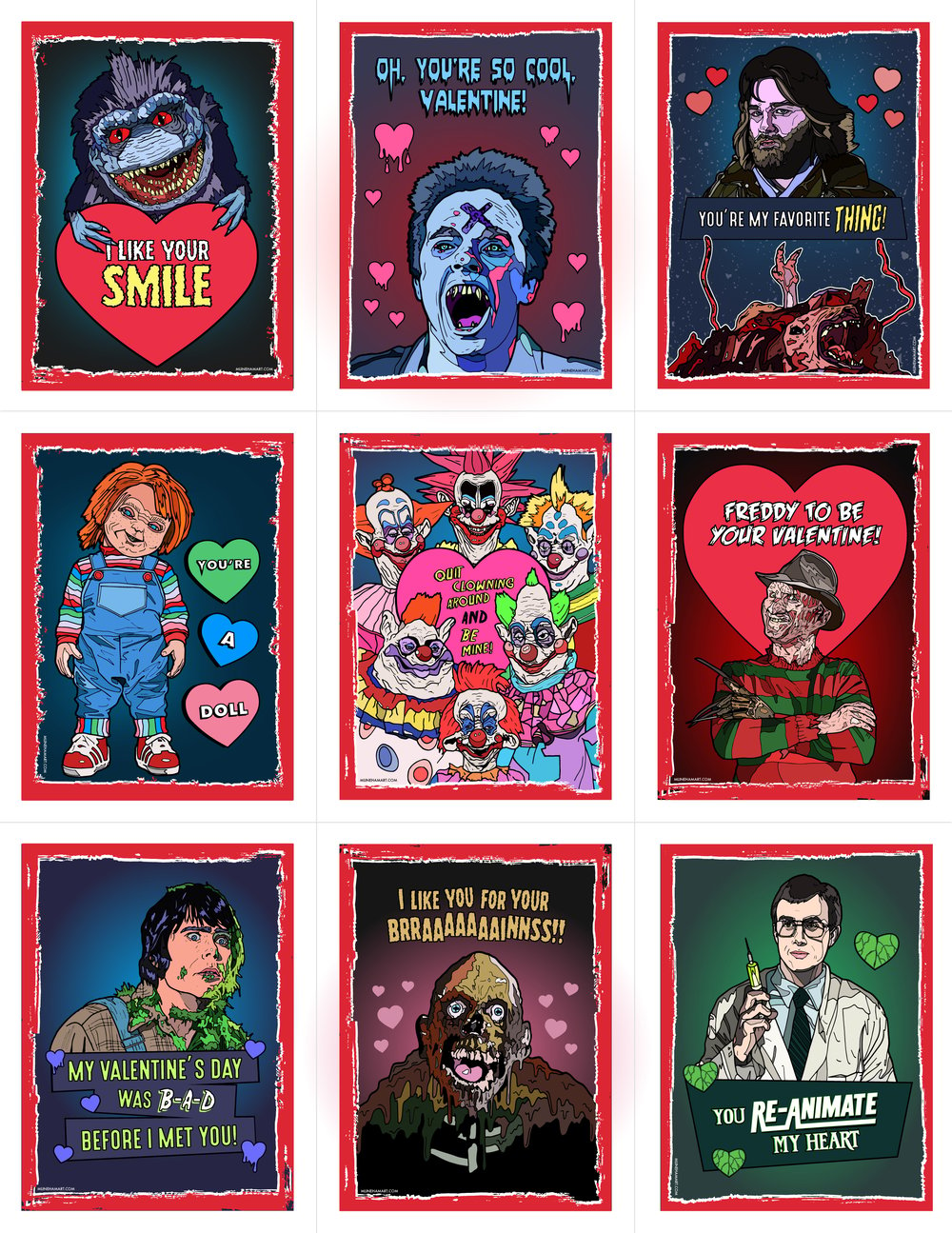 80's Horror Valentine's Day Card Pack (2016) M. Lineham Art