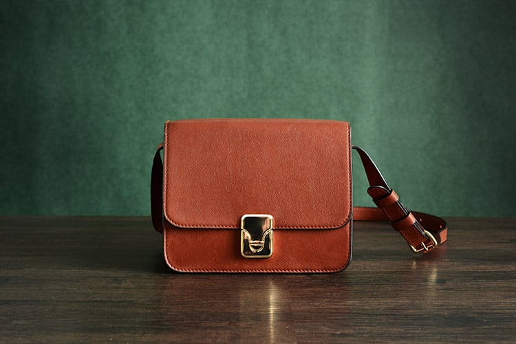 Image of Custom Handmade Vegetable Tanned Italian Leather Satchel Bag Shoulder Bag Women Pouch Bag D048