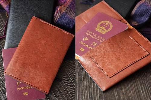 Image of Custom Handmade Vegetable Tanned Italian Leather Passport Holder Wallet Clutch D050