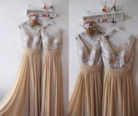 Image 2 of Elegant Champagne V-neckline Prom Dresses, Bridesmaid Dresses, Party Dresses