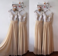 Image 1 of Elegant Champagne V-neckline Prom Dresses, Bridesmaid Dresses, Party Dresses