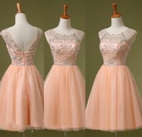 Image 1 of Lovely Light Pink Tulle Beaded Short Prom Dresses , Homecoming Dresses