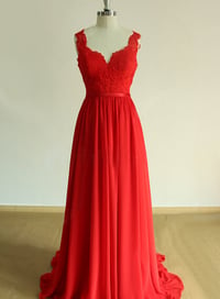Image 2 of Glam Red Backless Prom Gowns with Lace Applique, Red Dresses, Evening Gowns