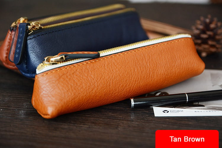 Engraved Tan Leatherette Pencil Case