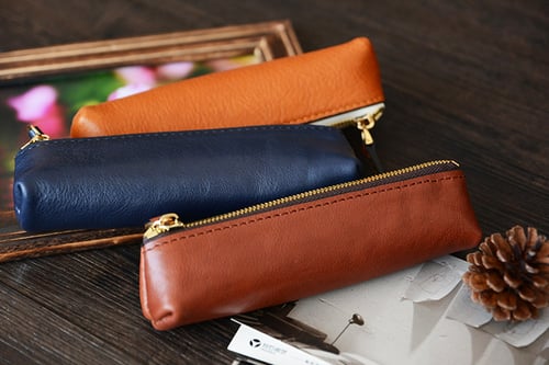 Image of Custom Handmade Vegetable Tanned Italian Leather Pen Bag Pencil Case Pen Pouch D052
