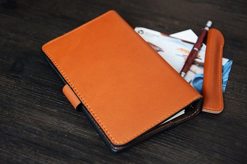 Image of Custom Handmade Vegetable Tanned Italian Leather A6 Notebook Journal Book D054