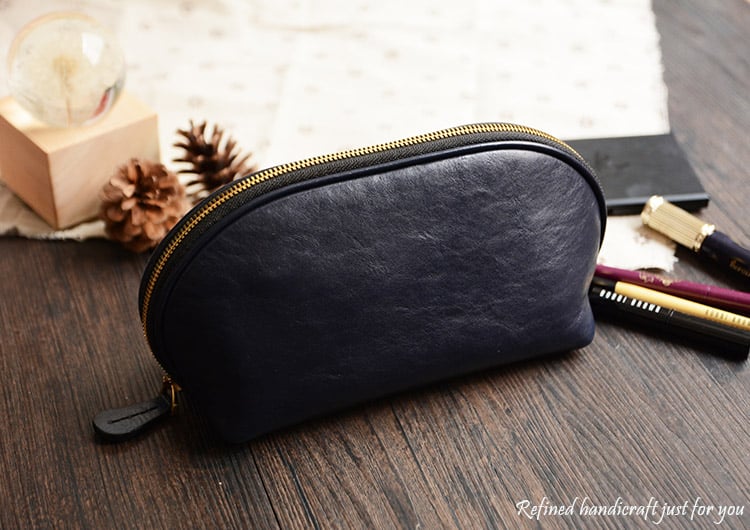 Image of Custom Handmade Vegetable Tanned Italian Leather Cosmetic Bag Toiletry D057