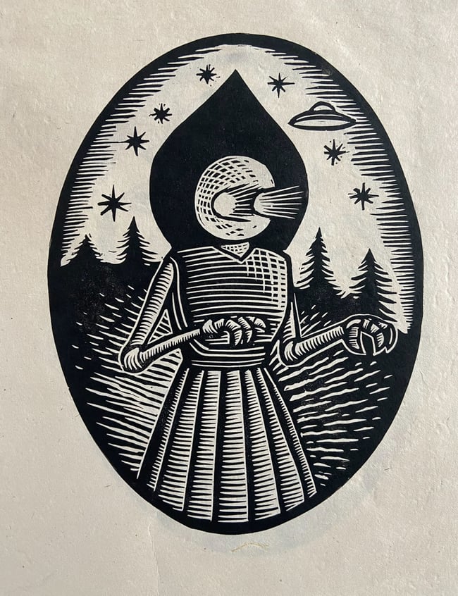 Flatwoods Monster Block Print