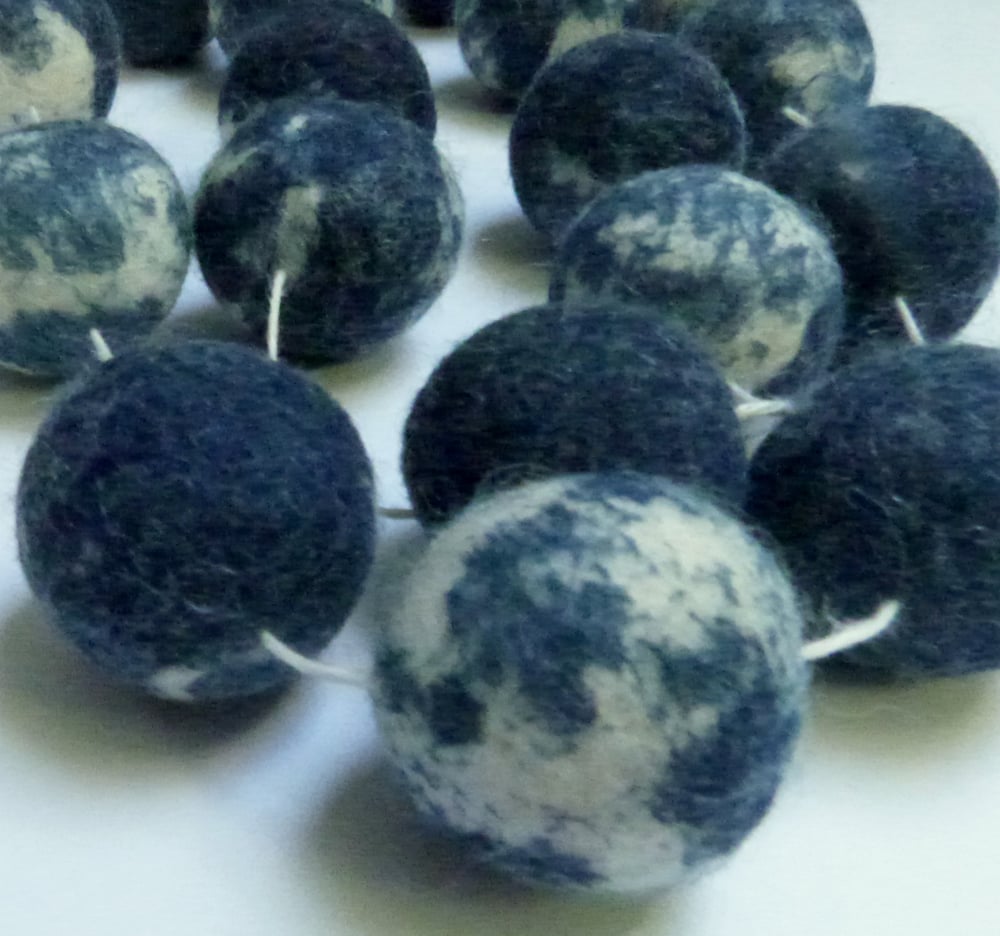 Image of Dyed Blue - Indigo and White - felt ball garland - made to order