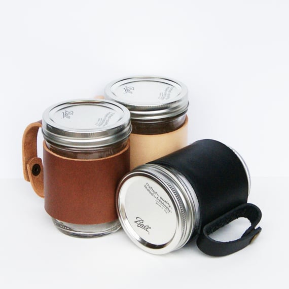 Image of Leather Mason Jar Sleeve with Mason Jar