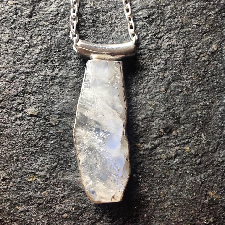 Image of For Goddess Lisa "The Essential Goddess"~Raw Rainbow Moonstone of the Goddess~Moonstone S.S. Pendant