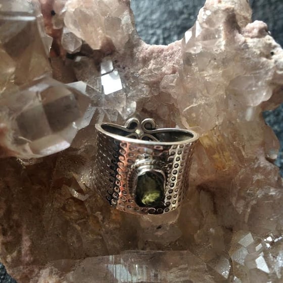 Image of Moldavite Hammered Sterling Silver Ring