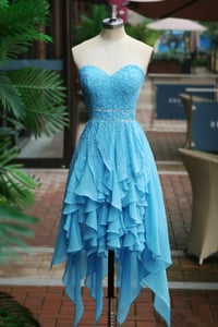 Image 2 of Lovely Cute Blue High Low Beaded Prom Dress , Prom Dresses , Homecoming Dresses