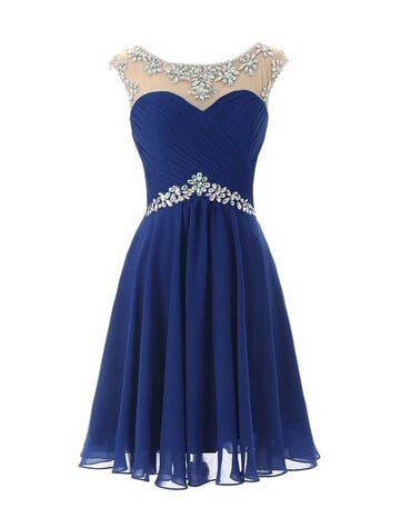 Lovely Short Beaded Chiffon Round Neckline Prom Dresses, Short Prom Dresses, Graduation Dresses