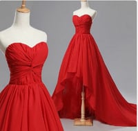 Image 1 of Glam High Low Red Sweetheart Chiffon Prom Dresses , Prom Gowns 