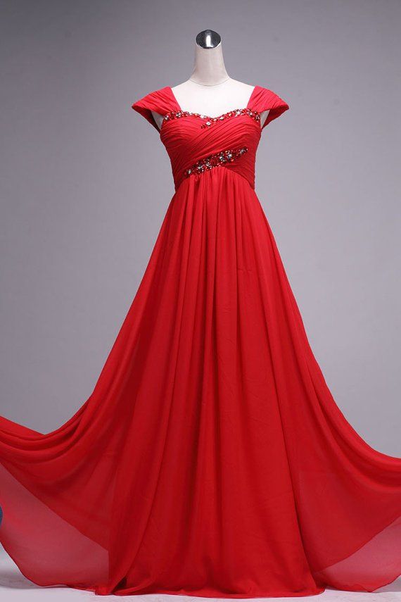 High Quality Red Chiffon Handmade Long Prom Dresses, Red Prom Dresses, Prom Gowns
