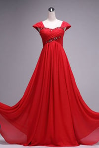 Image 1 of High Quality Red Chiffon Handmade Long Prom Dresses, Red Prom Dresses, Prom Gowns