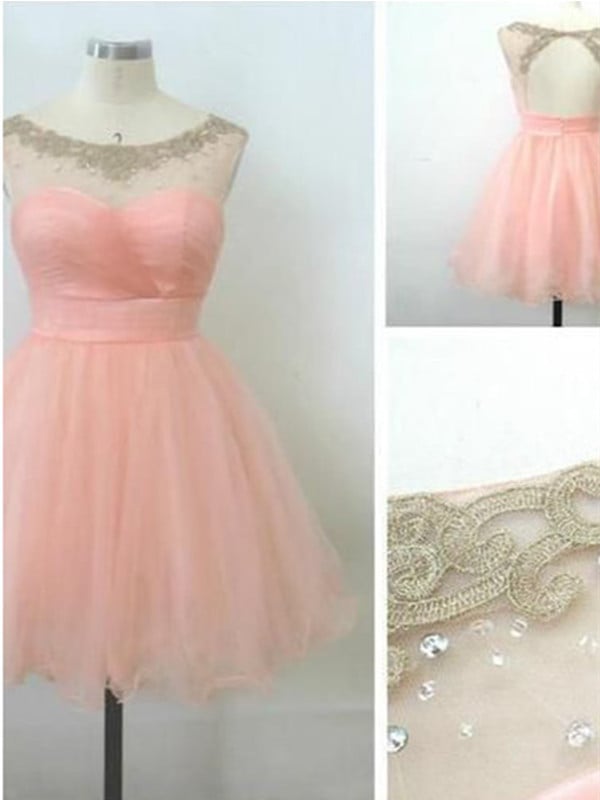 Lovely Pink Short Ball Gown Tulle Prom Dresses, Homecoming Dresses 