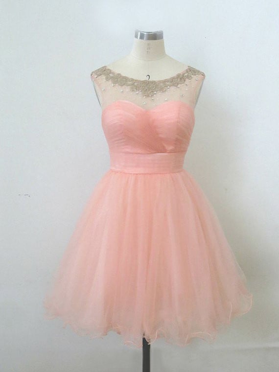 Lovely Pink Short Ball Gown Tulle Prom Dresses, Homecoming Dresses 