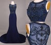 High Quality Handmade Navy Blue Prom Dress with Beadings, Prom Gowns 