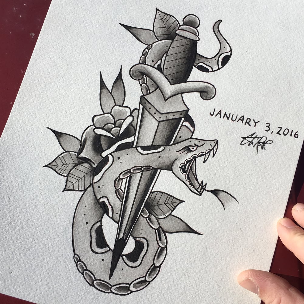 Image of Snake and Dagger Watercolor