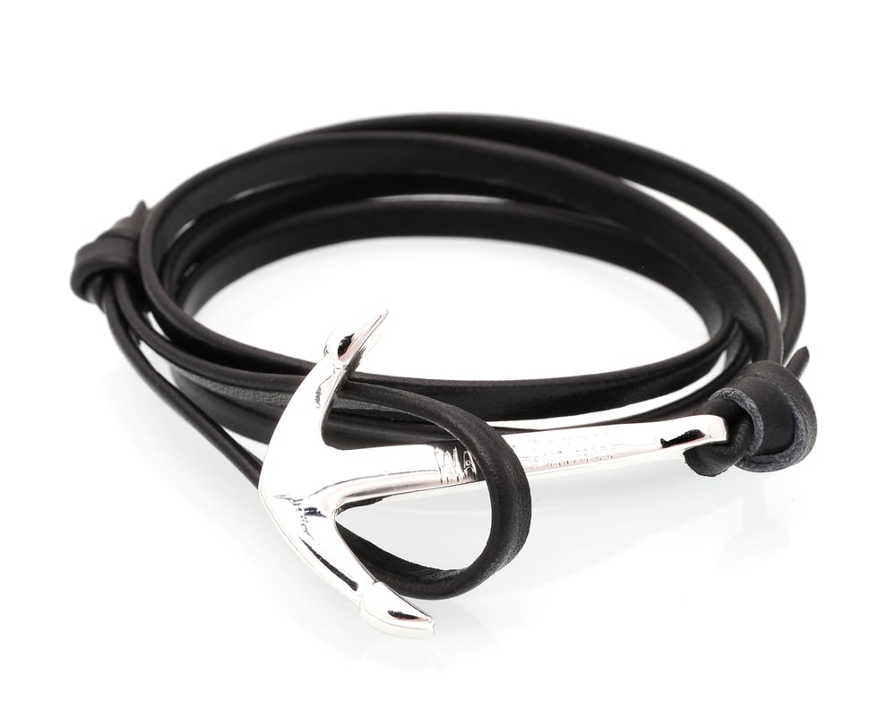 Image of Premium Black Leather Anchor Bracelet