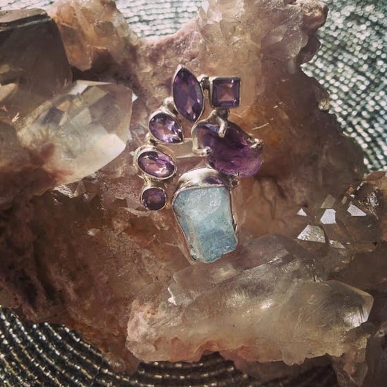 Image of  Open to Truth and Speak Your Truth ~Aqua Aura Quartz and Amethyst 