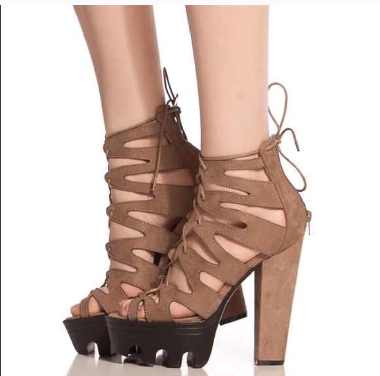 taupe lace up heels