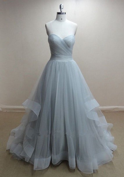 Charming Grey Tulle Prom Gown , Prom Dresses 2017, Evening Dresses
