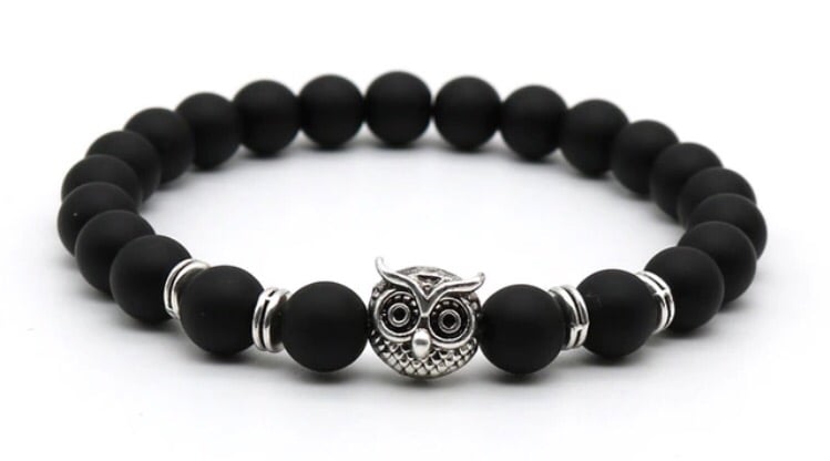 Image of Glossy Black Owl Bracelet - Silver